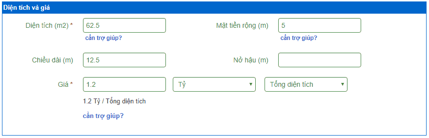 diện tích và giá diện tích và giá